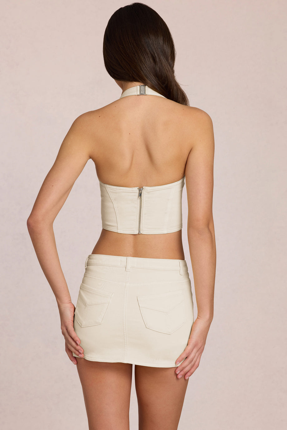 Denim Low-Rise Skort in Ivory