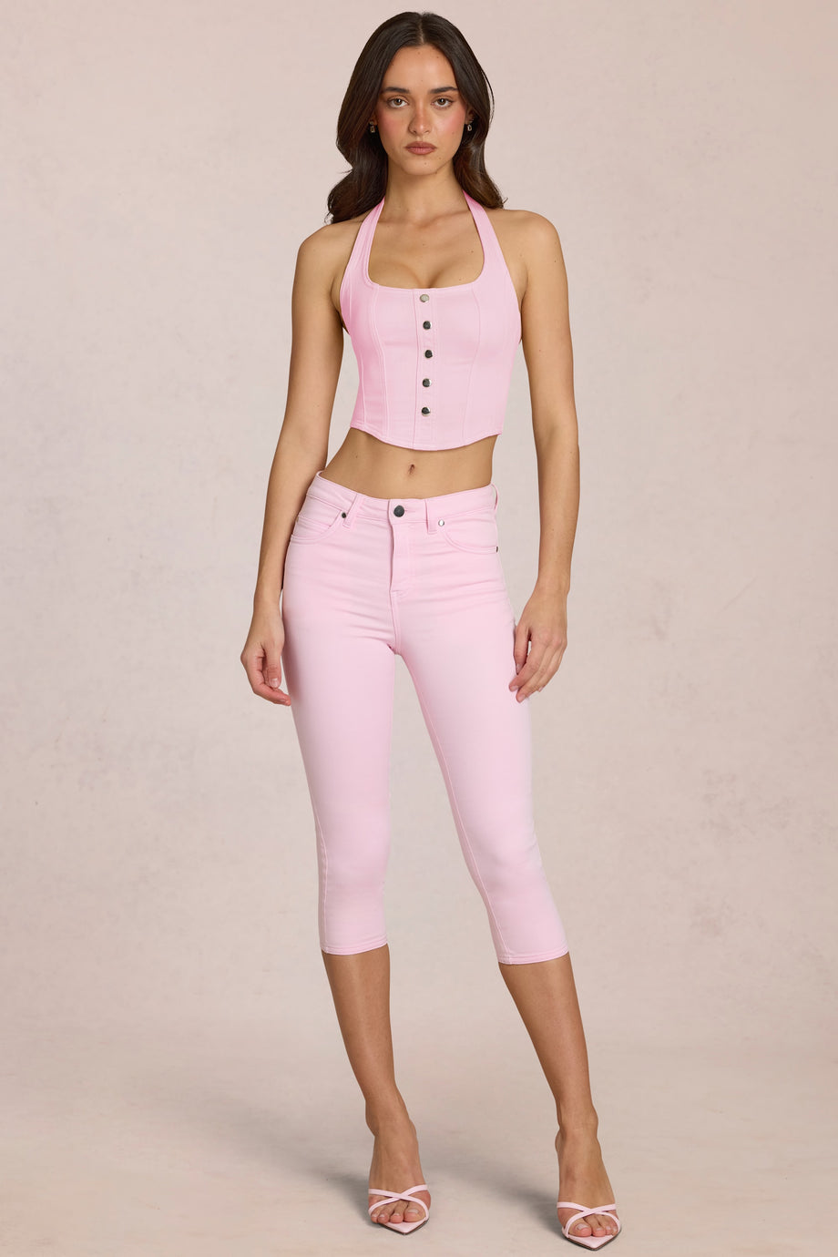 Mid-Rise Capri Jeans in Blossom Pink