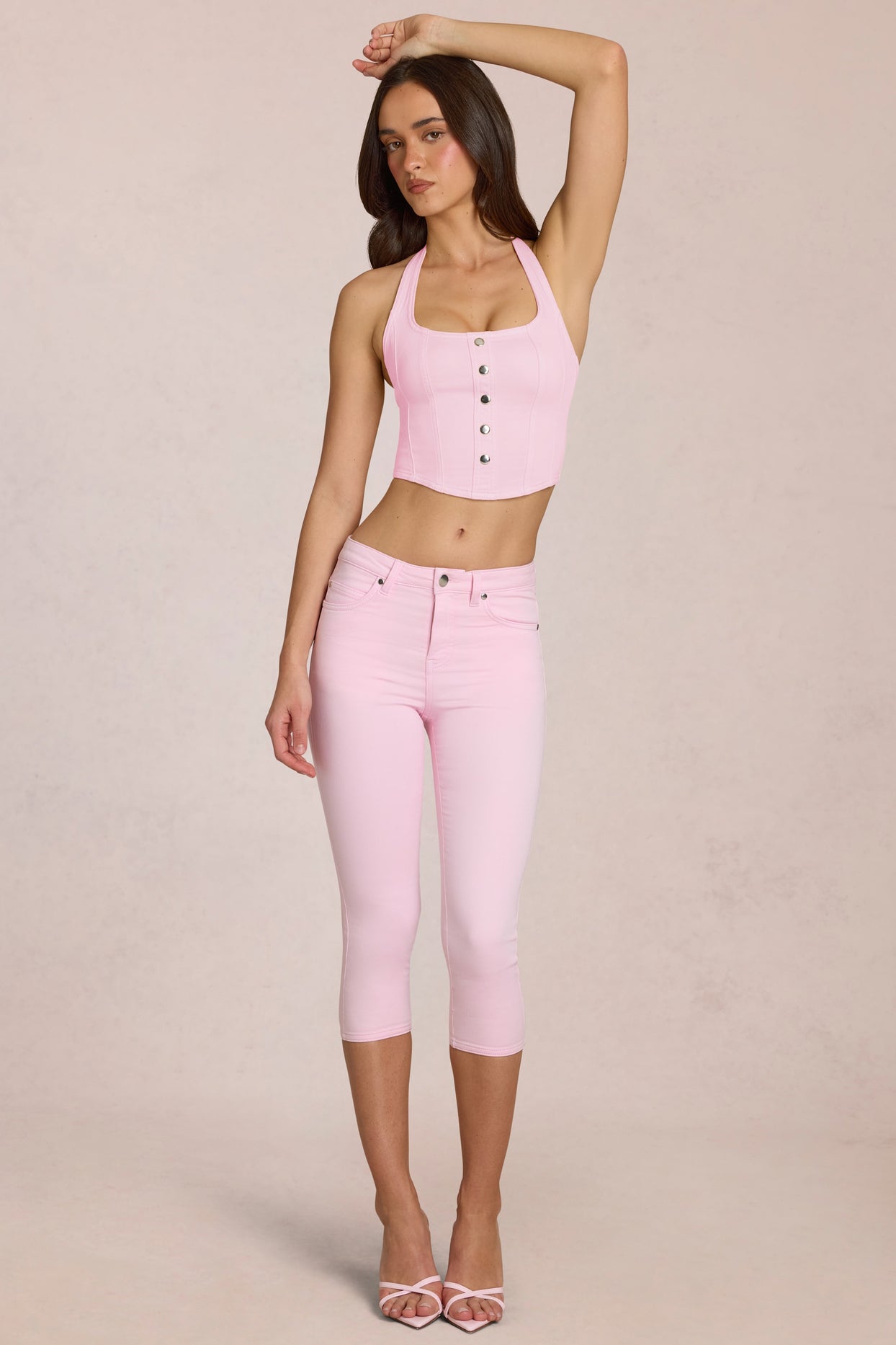 Mid-Rise Capri Jeans in Blossom Pink