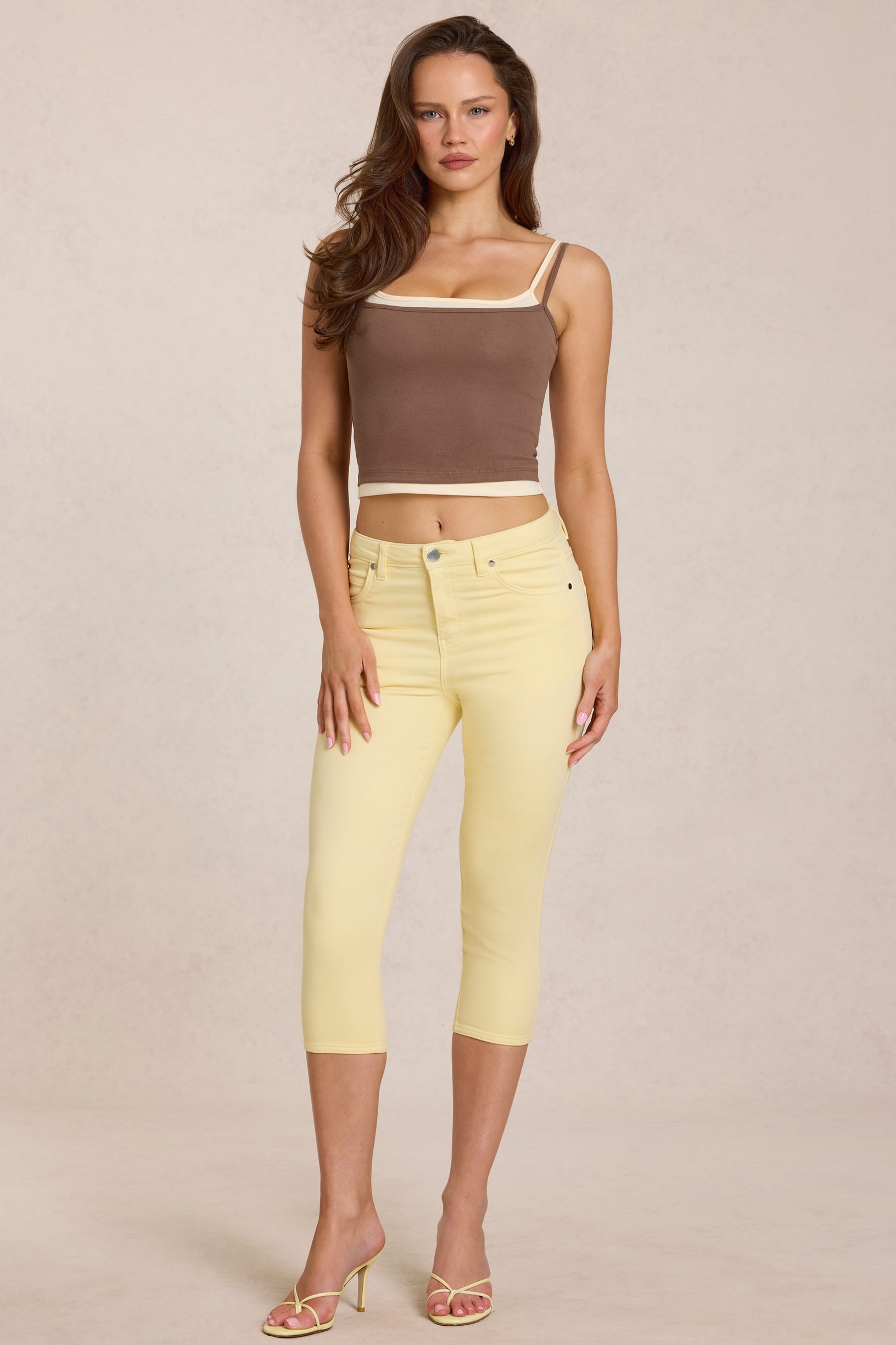 Mid-Rise Capri Jeans in Lemon Yellow - 1