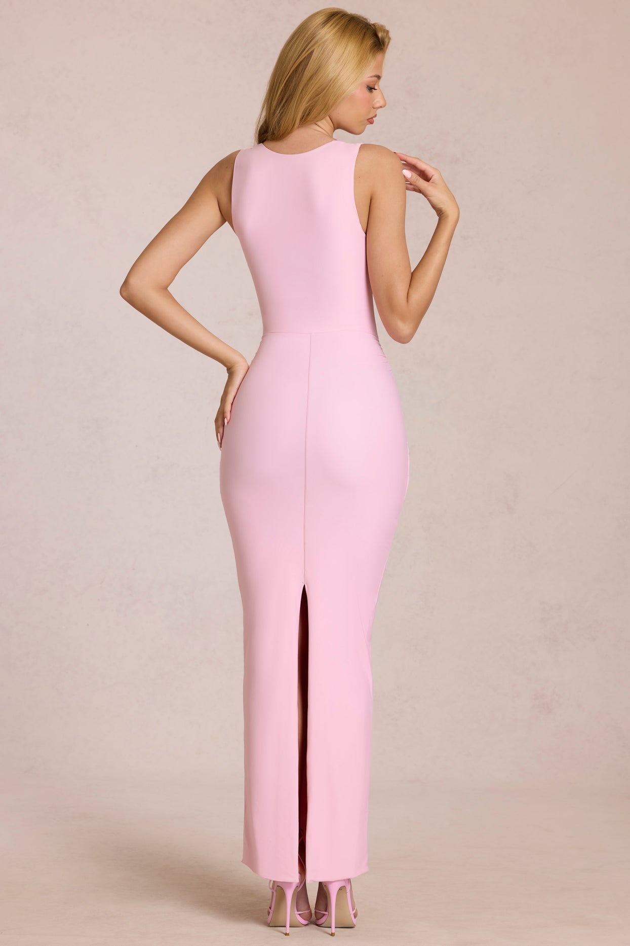 pink dress with neck tie Summer Strolls Halter Neck Tie Midi Dress