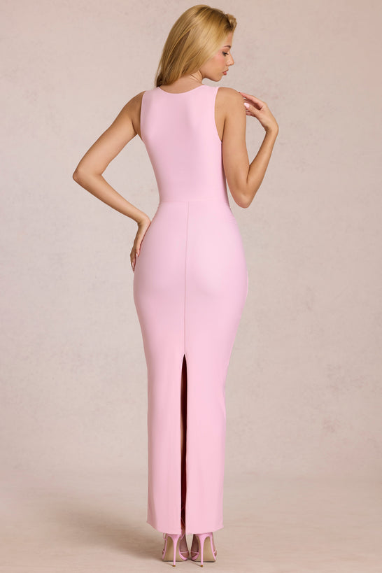 Square-Neck Tie-Gather Maxi Dress in Blossom Pink