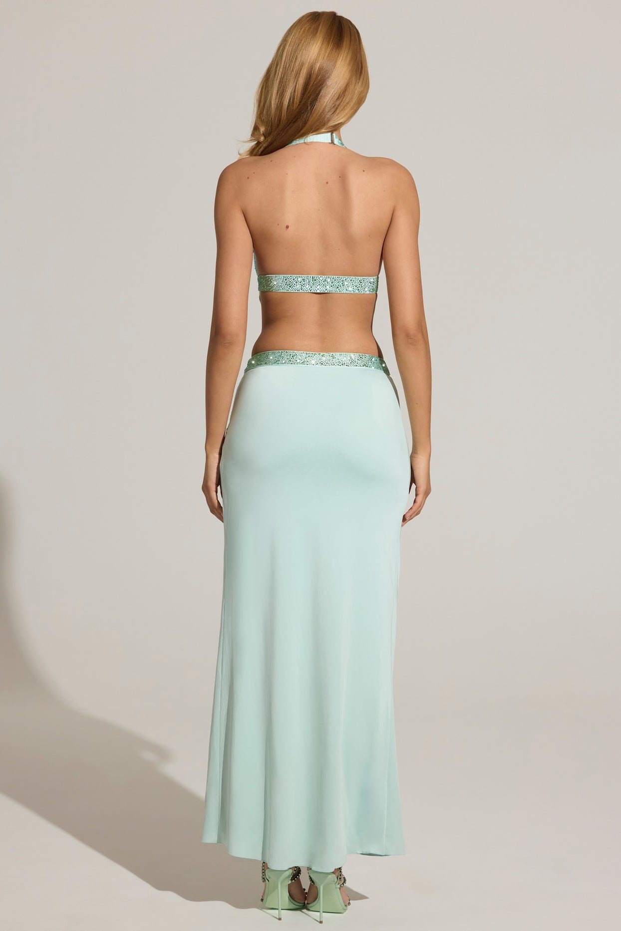 Embellished Low-Rise Maxi Skirt in Aqua Blue - 6