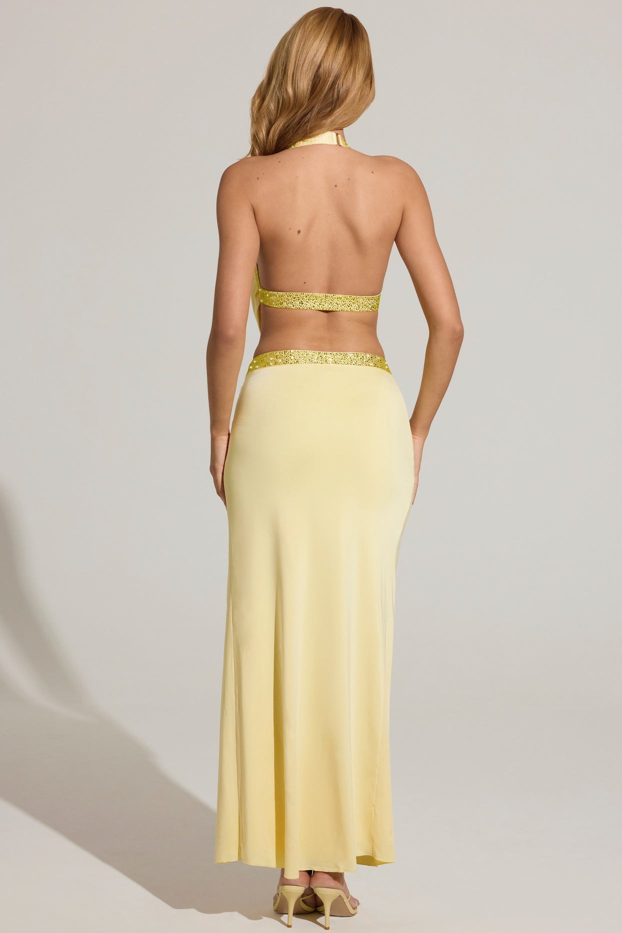 Embellished Low-Rise Maxi Skirt in Lemon Yellow - 6