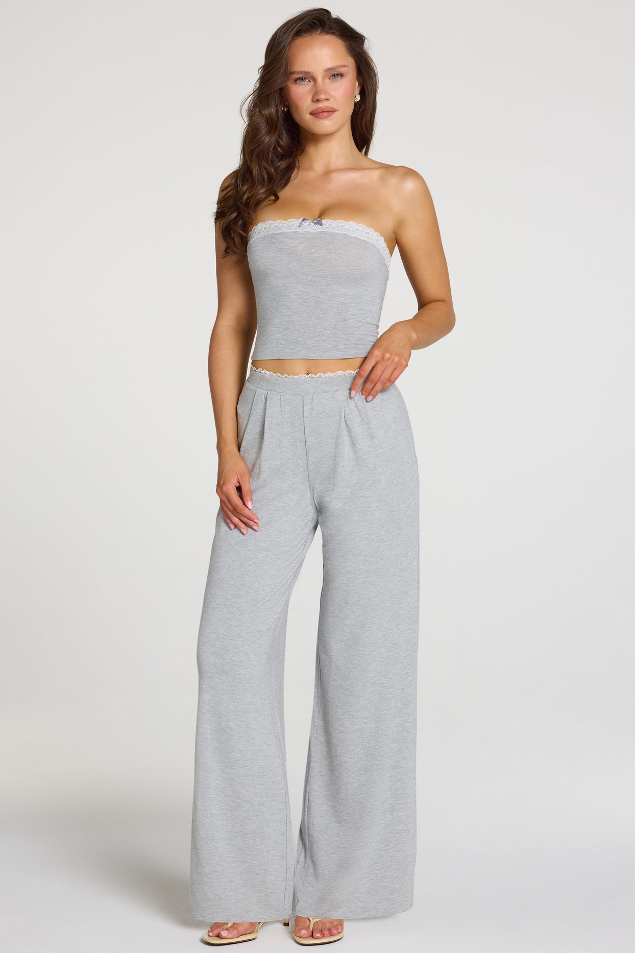 Modal Mid-Rise Wide-Leg Trousers in Grey Marl - 4