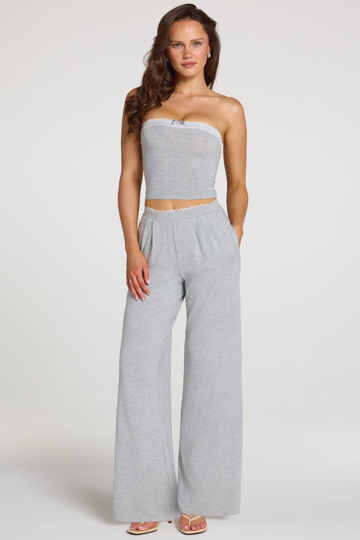 Modal Mid-Rise Wide-Leg Trousers in Grey Marl - 1