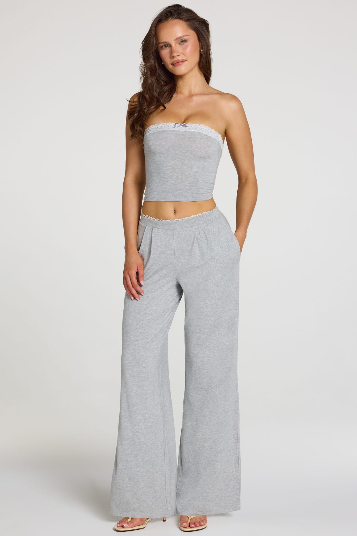Modal Mid-Rise Wide-Leg Trousers in Grey Marl - 8