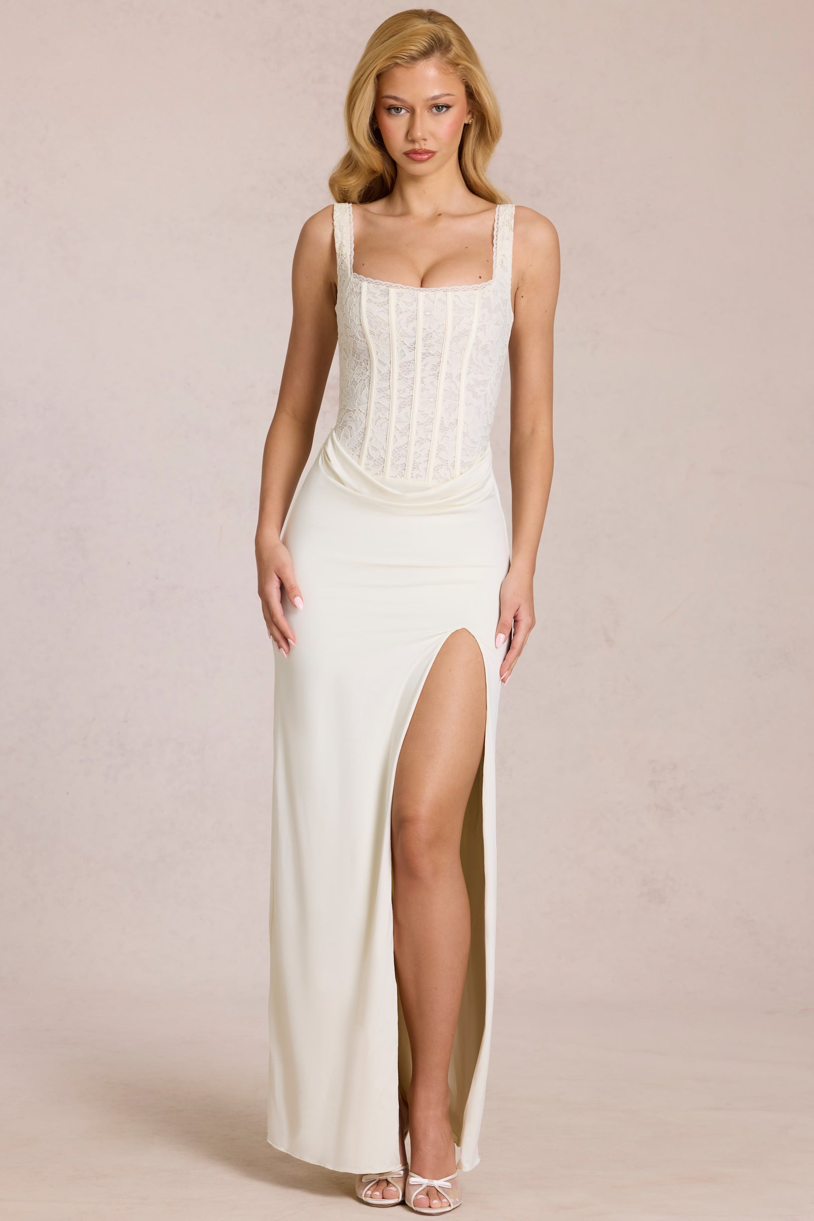 Lace Corset Maxi Dress in Pearl - 1