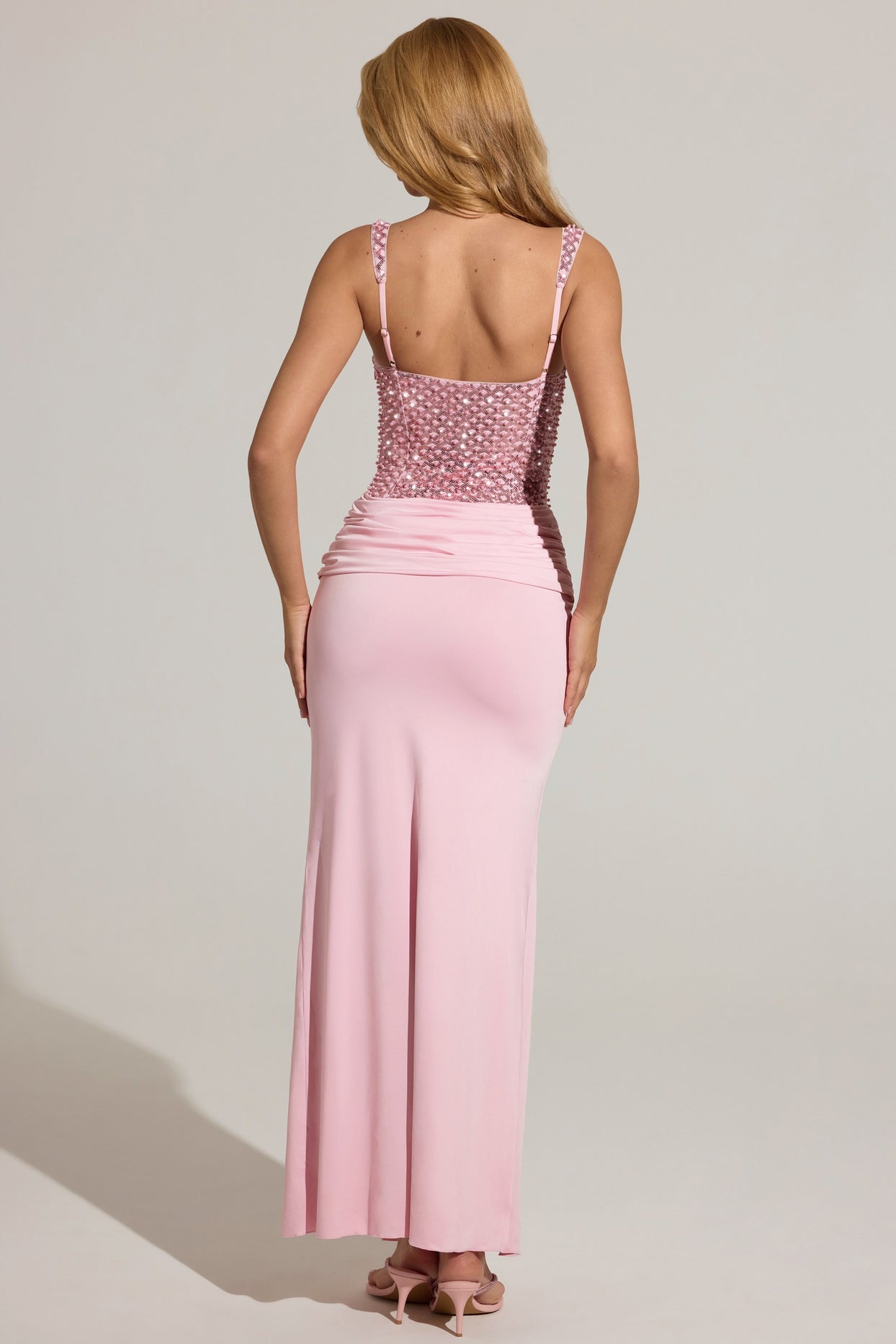 Embellished Corset Maxi Dress  in Blush Pink - 4