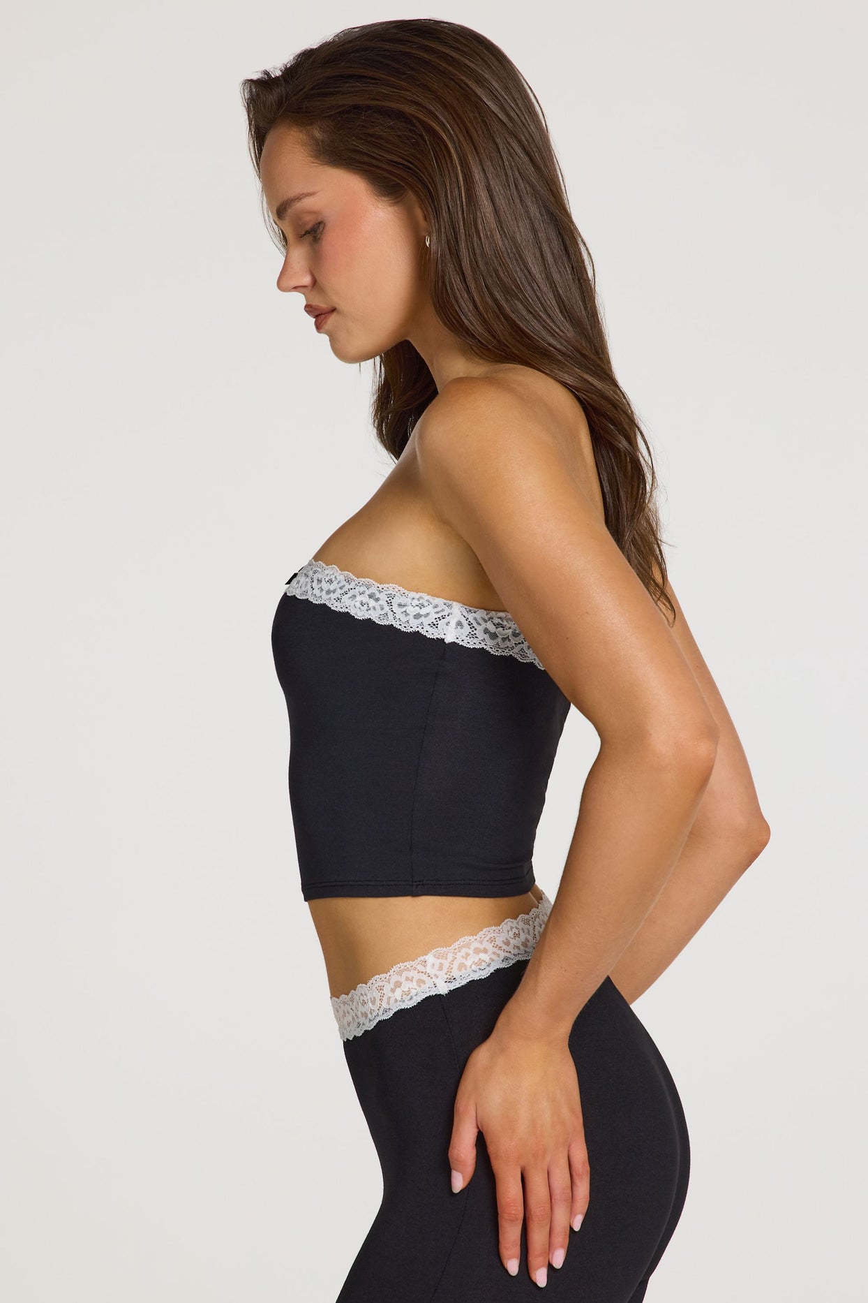 Modal Lace-Trim Bandeau Top  in Black - 4
