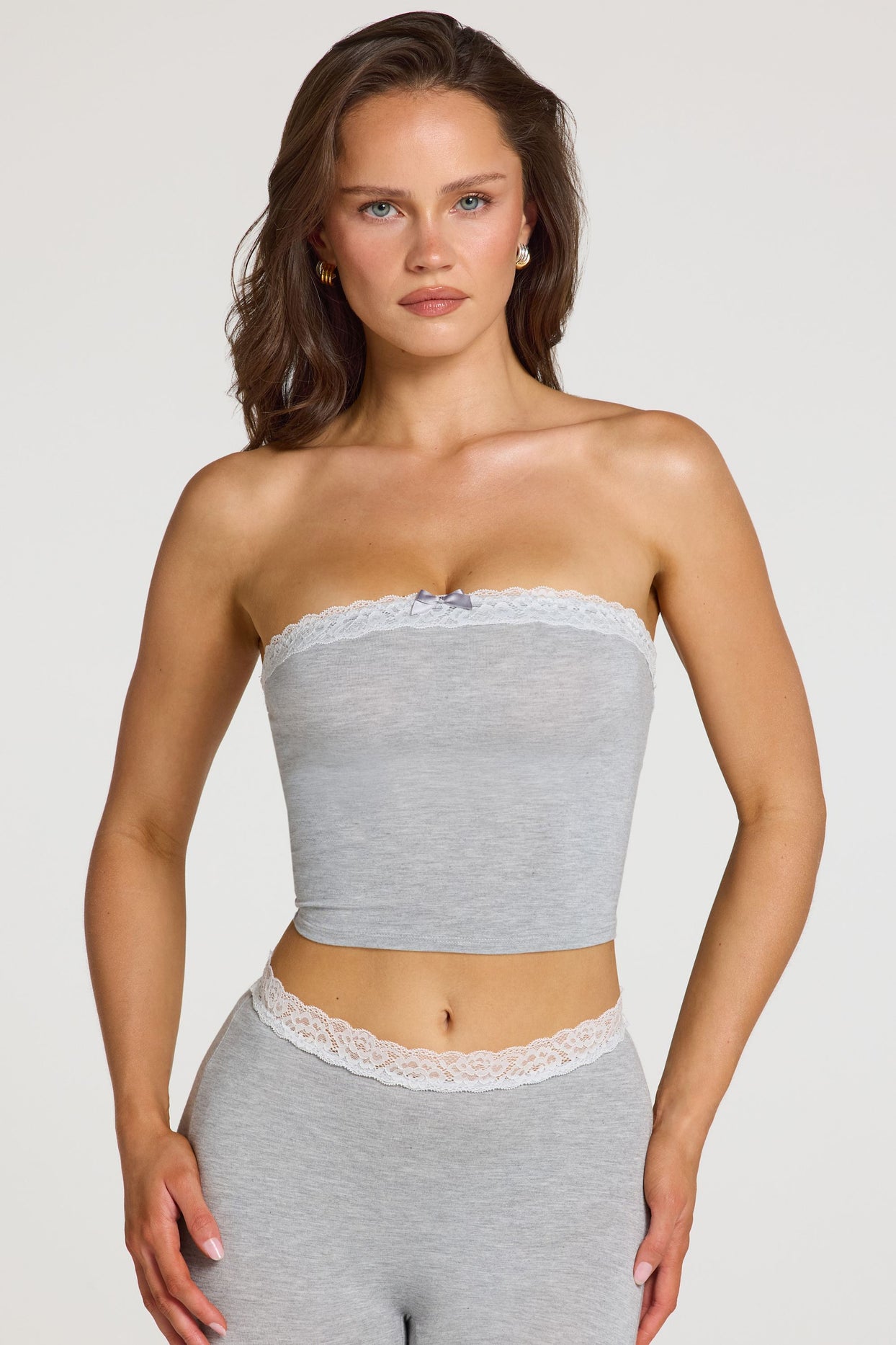 Modal Lace-Trim Bandeau Top  in Grey Marl - 5