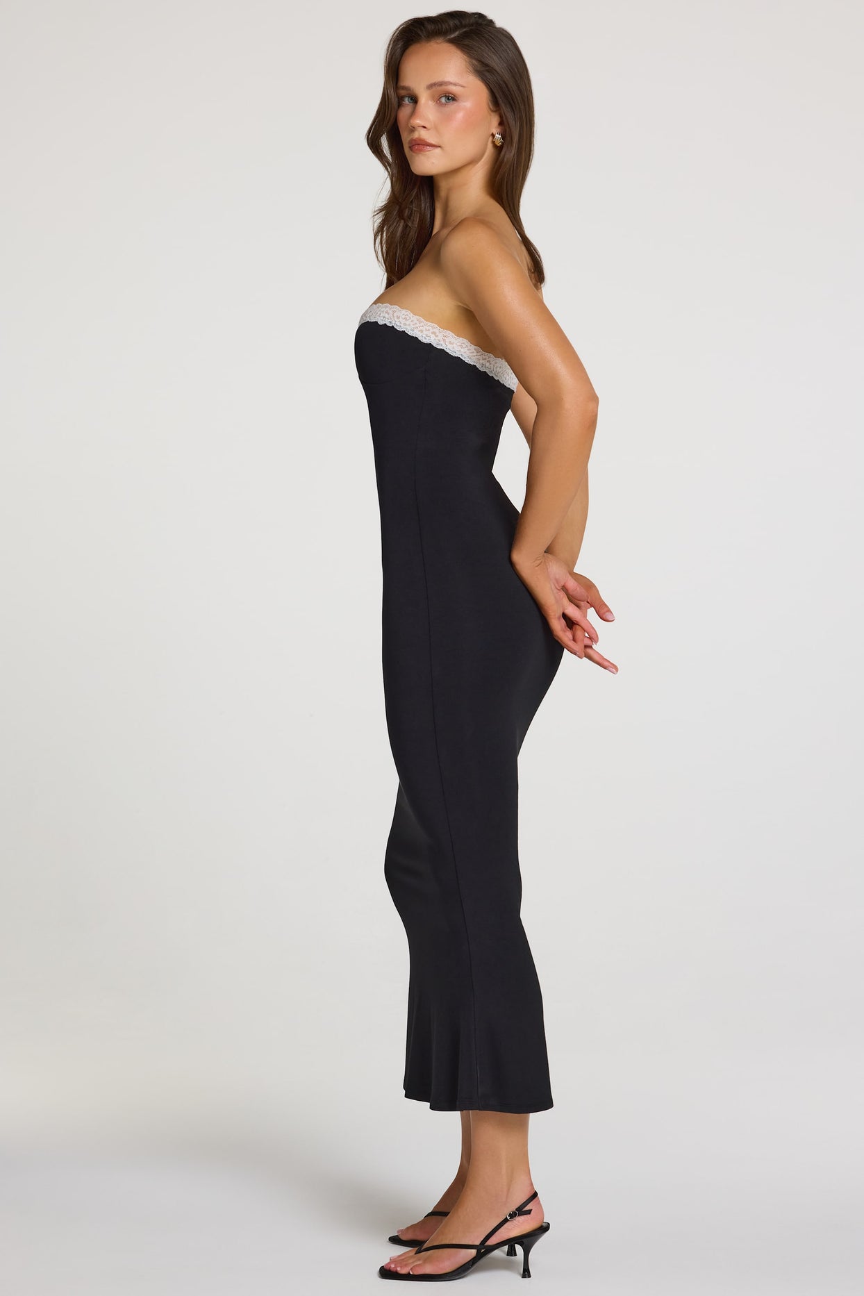 Modal Lace-Trim Midaxi Dress in Black - 4