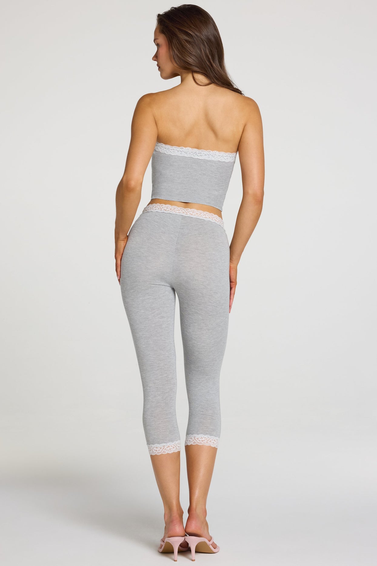 Modal Lace-Trim Mid-Rise Capri Leggings in Grey Marl - 6