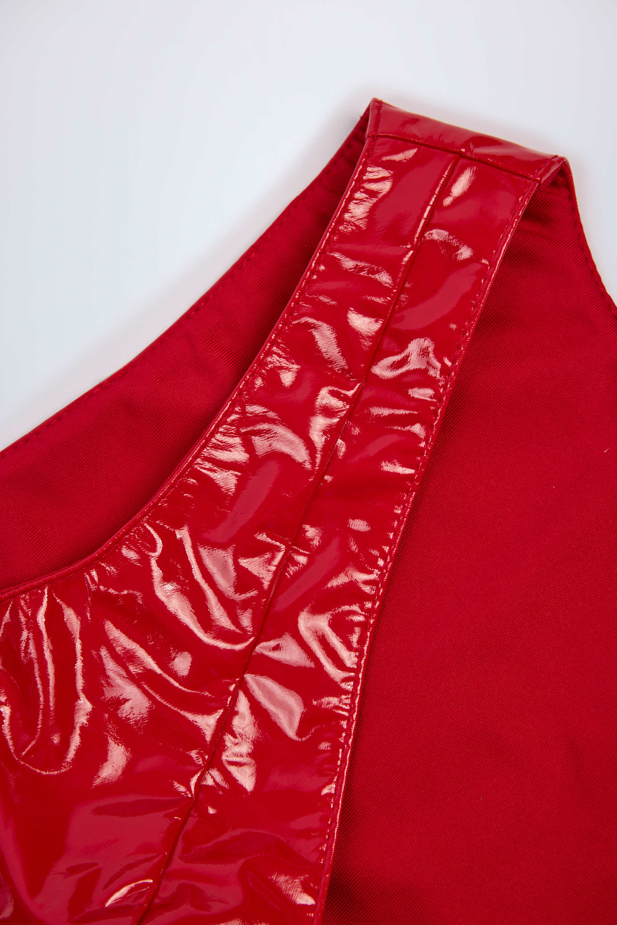 Glossy Vinyl Plunge-Neck Bodysuit in Fire Red