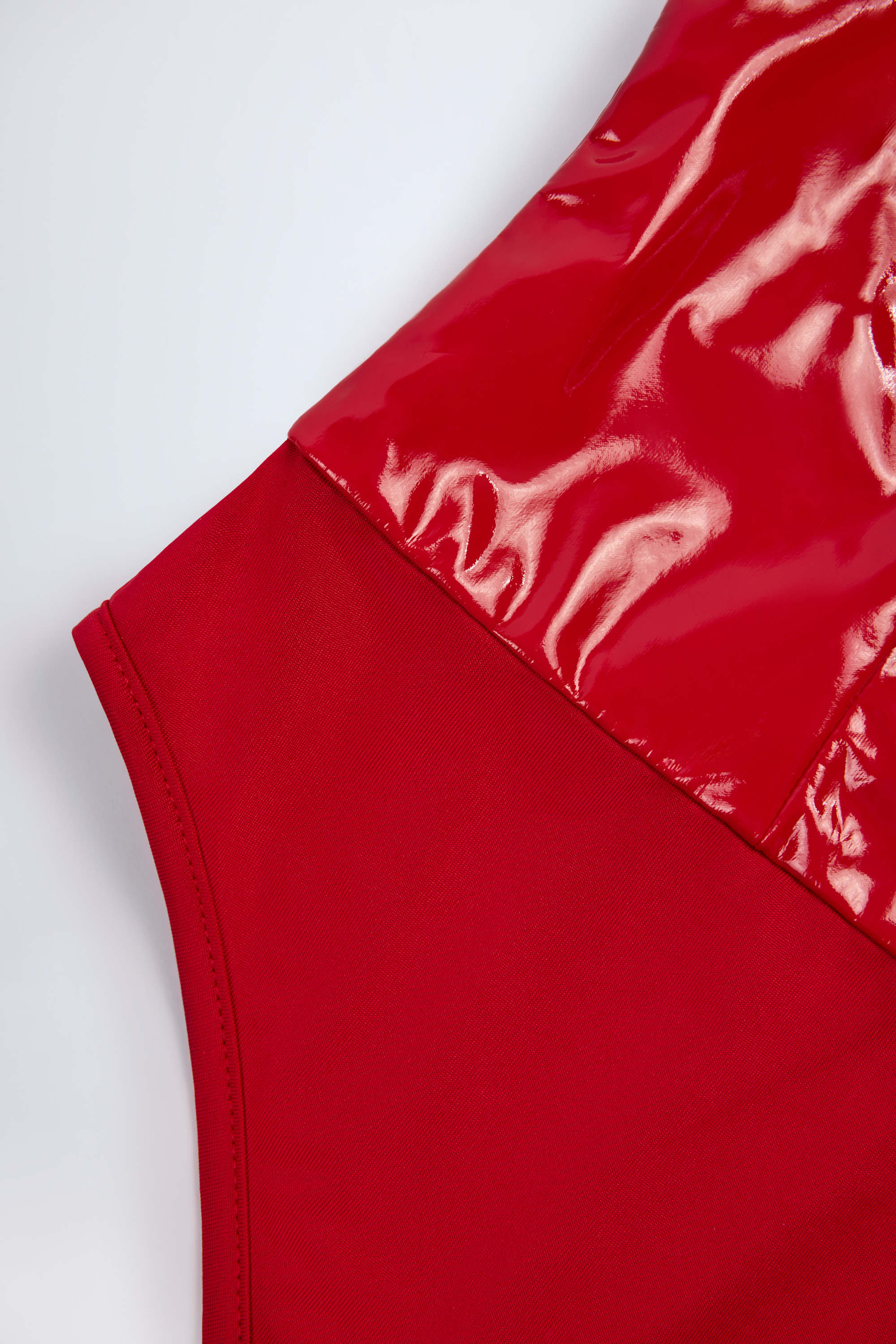 Glossy Vinyl Plunge-Neck Bodysuit in Fire Red