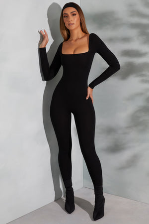 Shape Of You Square Neck Long Sleeve Jumpsuit in Black