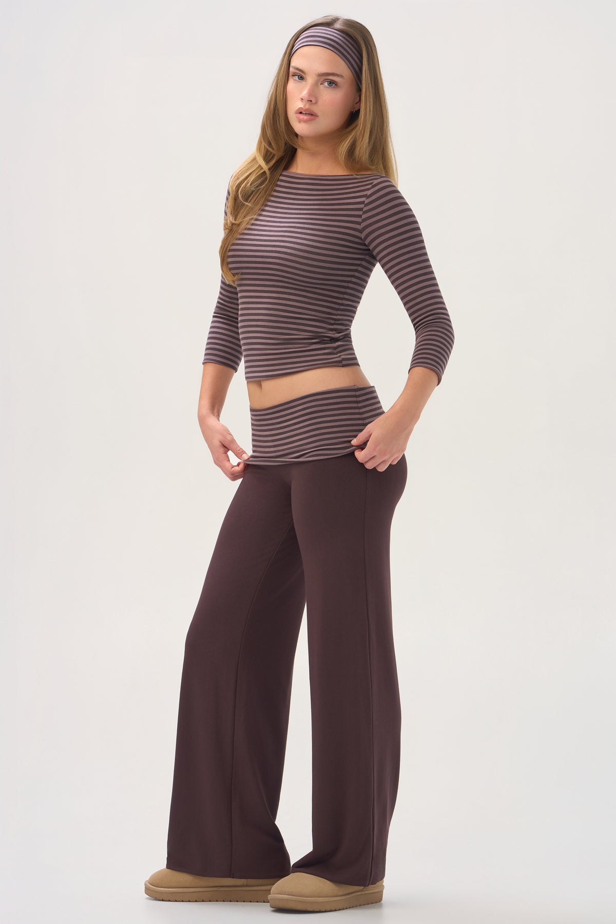 ButterCloud™ 3/4 Sleeve Top in Espresso Stripe