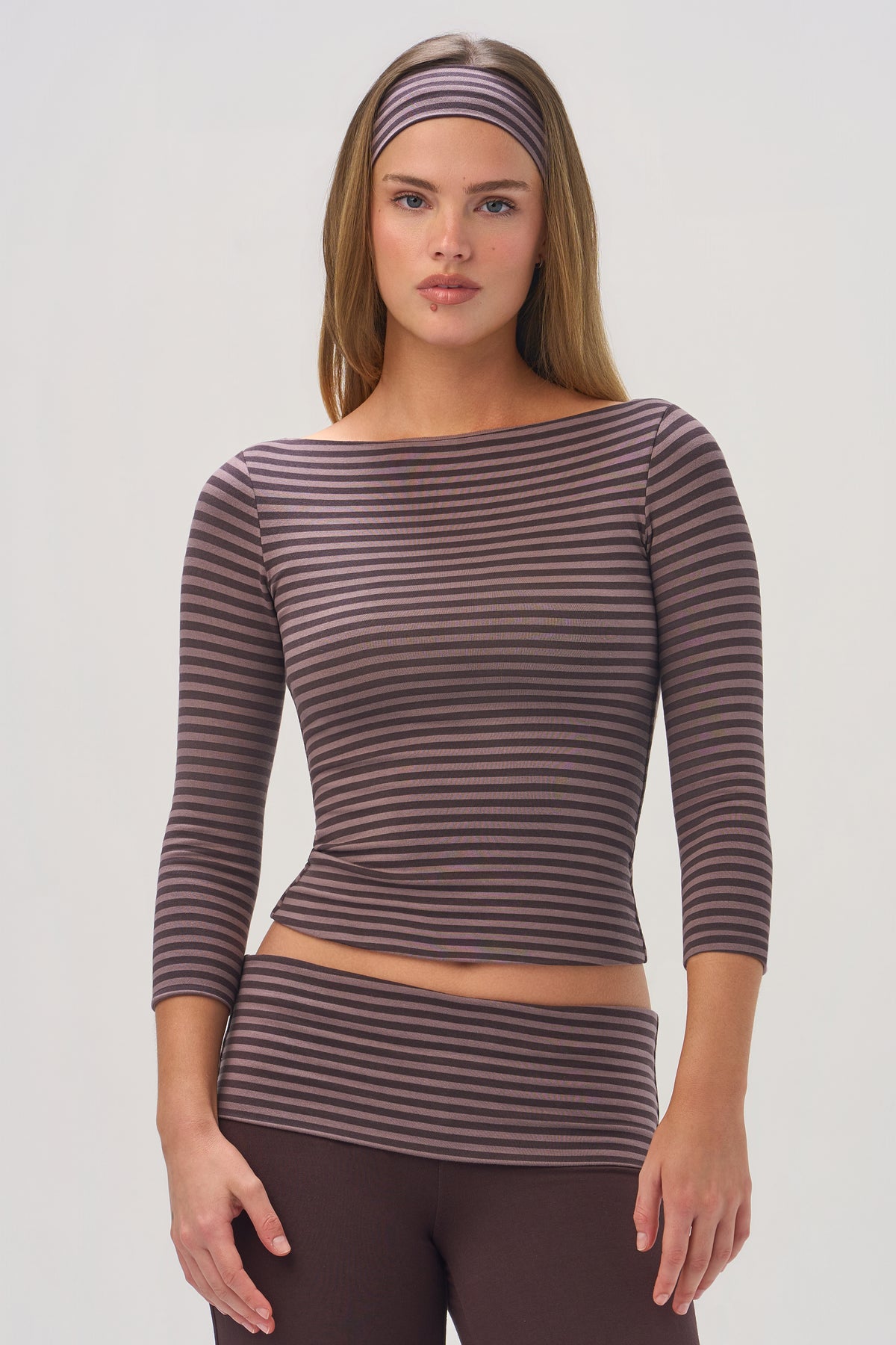 ButterCloud™ 3/4 Sleeve Top in Espresso Stripe - 2