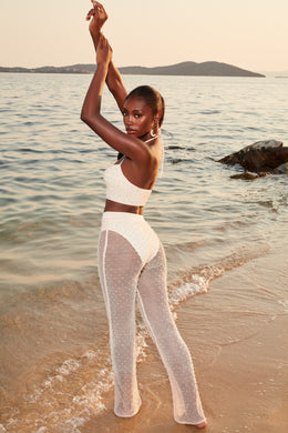 Tall Beaded Flare Trousers in Ivory