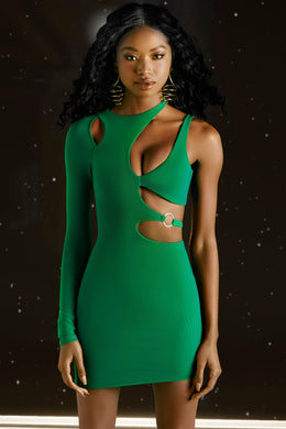 Asymmetric Cut Out Mini Dress in Green