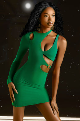 Asymmetric Cut Out Mini Dress in Green