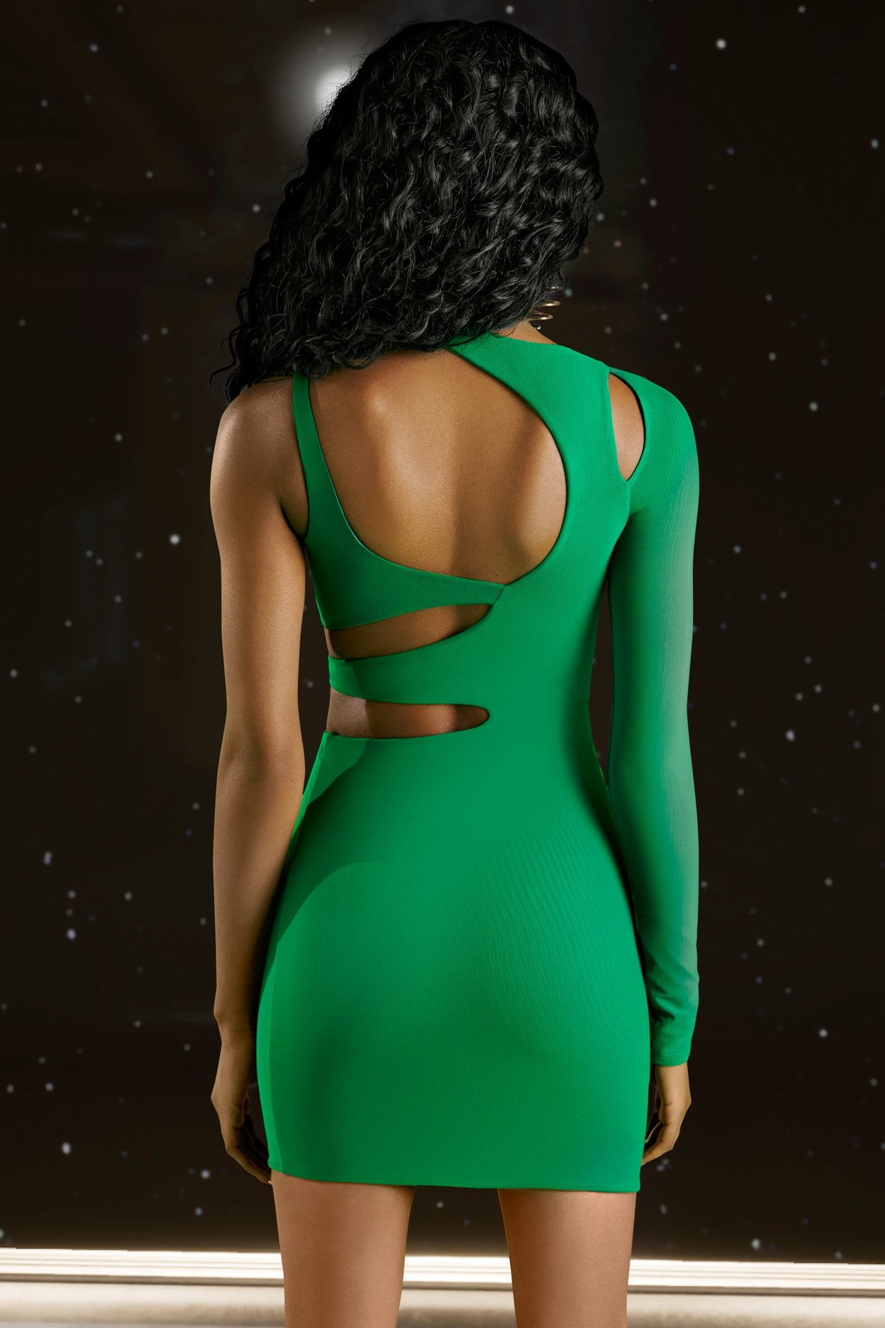 Asymmetric Cut Out Mini Dress in Green