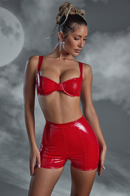 Vinyl Curved Cup Bra in Red