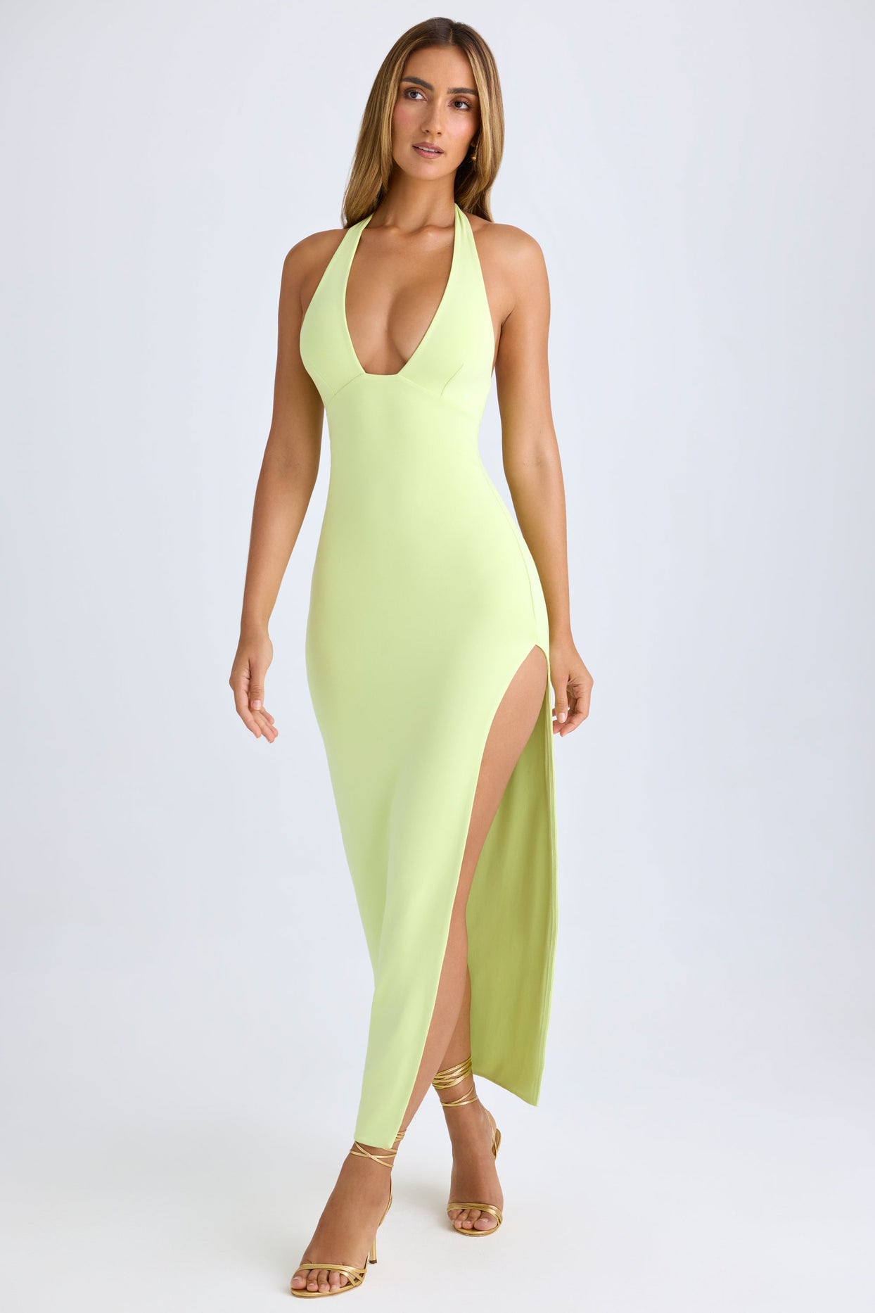 Mei Modal High-Split Halterneck Maxi Dress in Matcha Green | Oh Polly Mei Modal High-Split Halterneck Maxi Dress in Matcha Green | Oh Polly