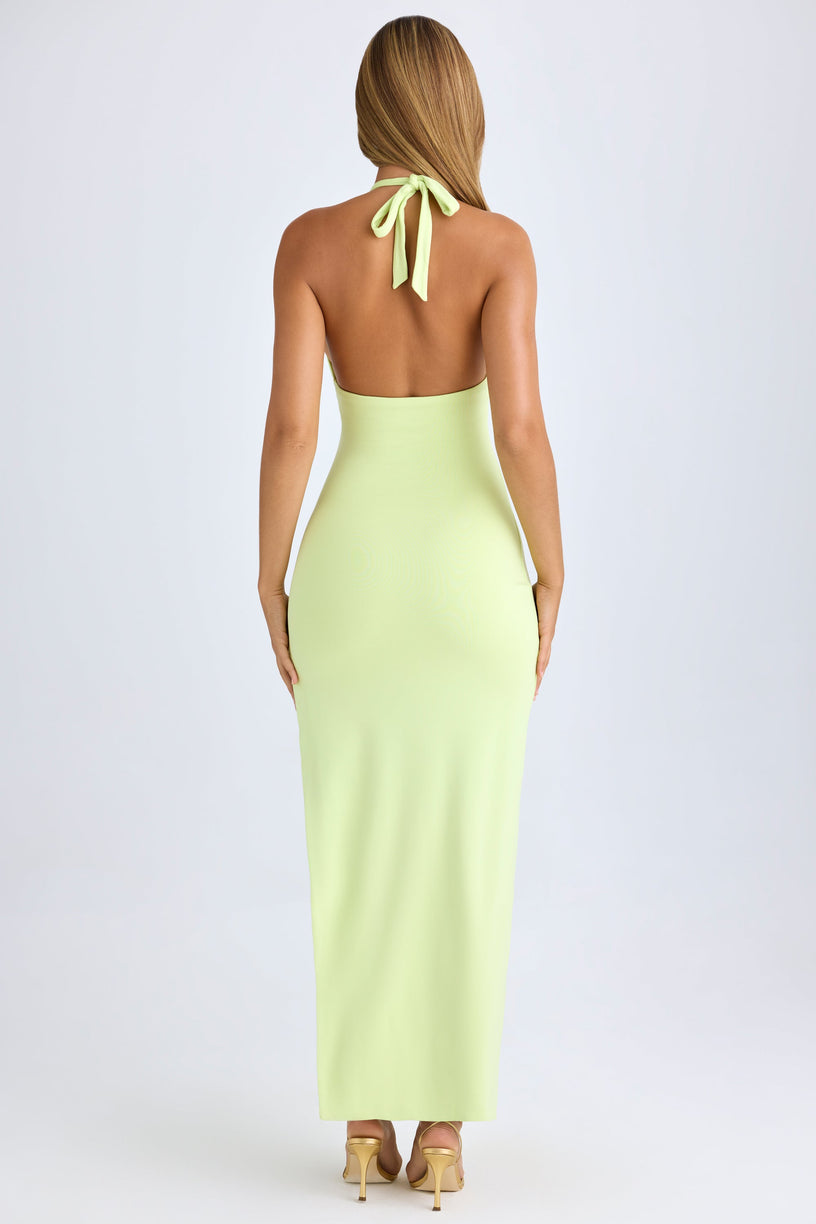 Modal Halter-Neck Thigh-Split Maxi Dress in Matcha Green - 2