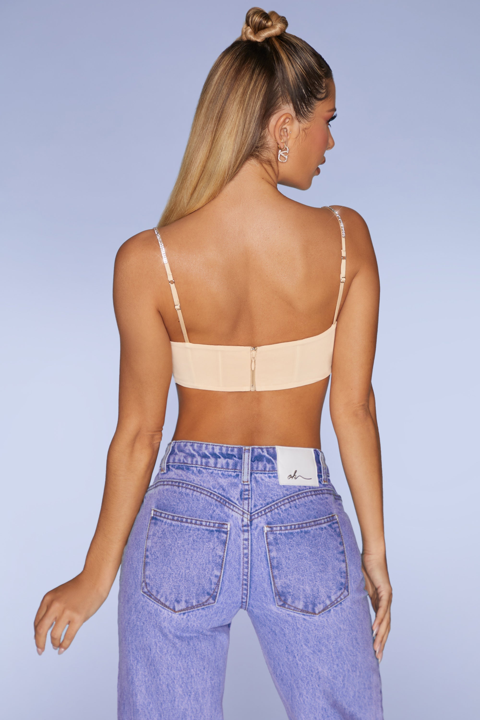 Cream Diamante Strap Crop Top