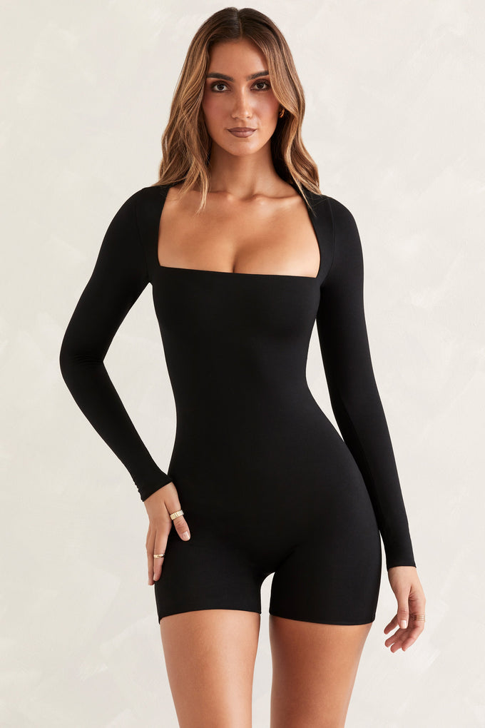 SHEIN PETITE Women'S Long Sleeve Bodysuit With Pleated Detail
