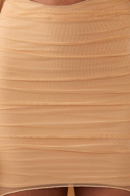 Twist Cut Out Long Sleeve Mini Dress in Beige