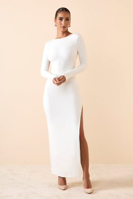 Modal Open-Back Long-Sleeve Maxi Dress in White