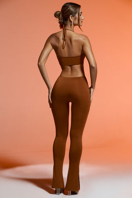 Plunge Neck Cut Out Jumpsuit in Brown