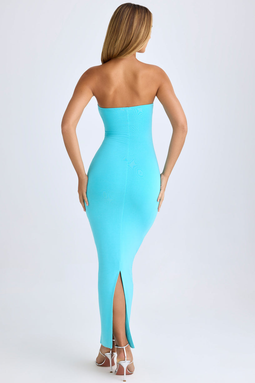Modal Bandeau Bodycon Maxi Dress in Aqua Blue - 2