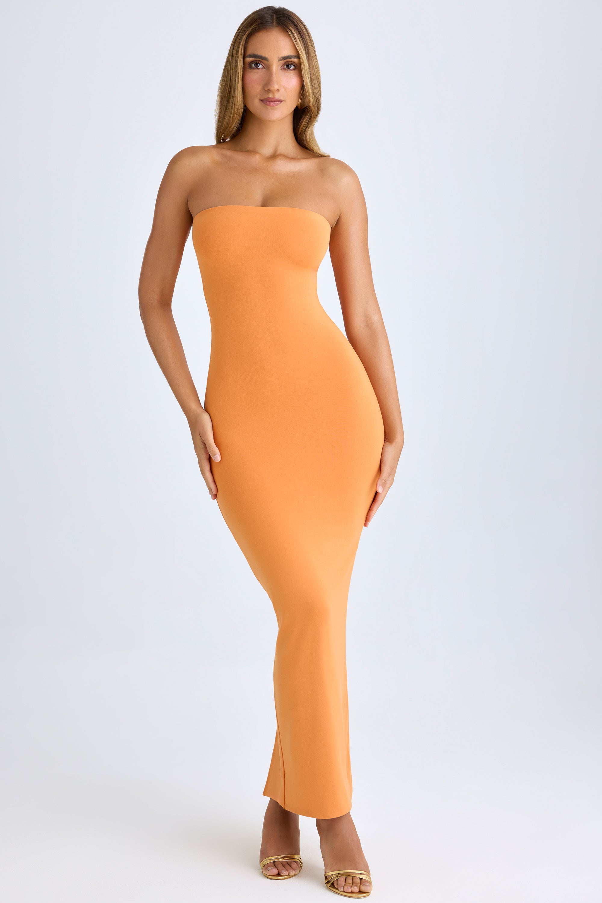 Modal Bandeau Bodycon Maxi Dress in Sunset Orange