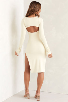 Square Neck Long Sleeve Midi Dress in Ivory