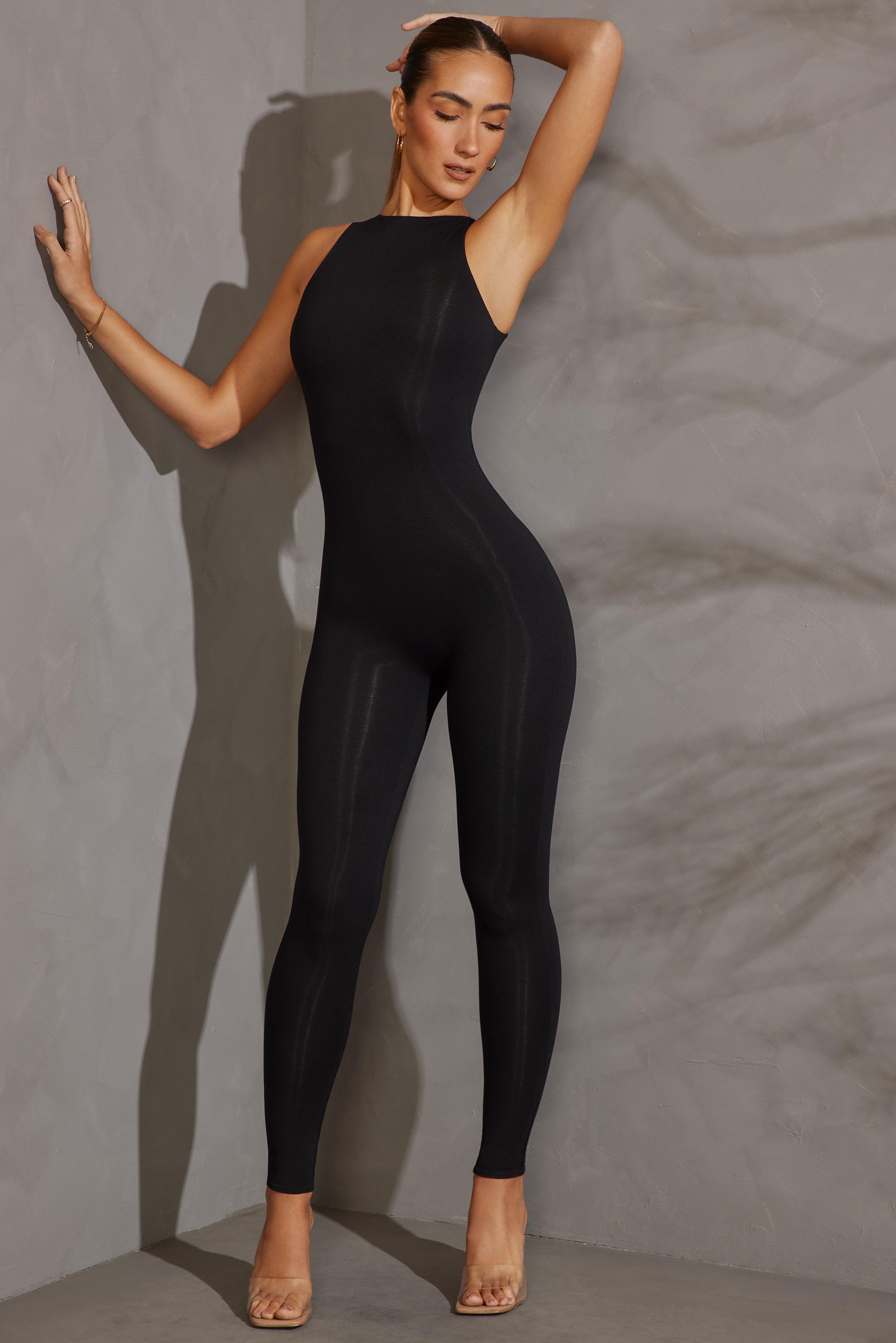 Racer Neck Jumpsuit in Black