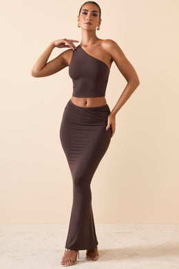 Modal Square-Neck Midi Dress in Chocolate Brown