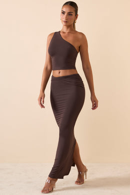 Modal Square-Neck Midi Dress in Chocolate Brown