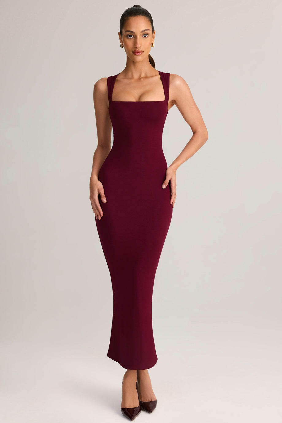 Square Neck Midi Dress in Wine