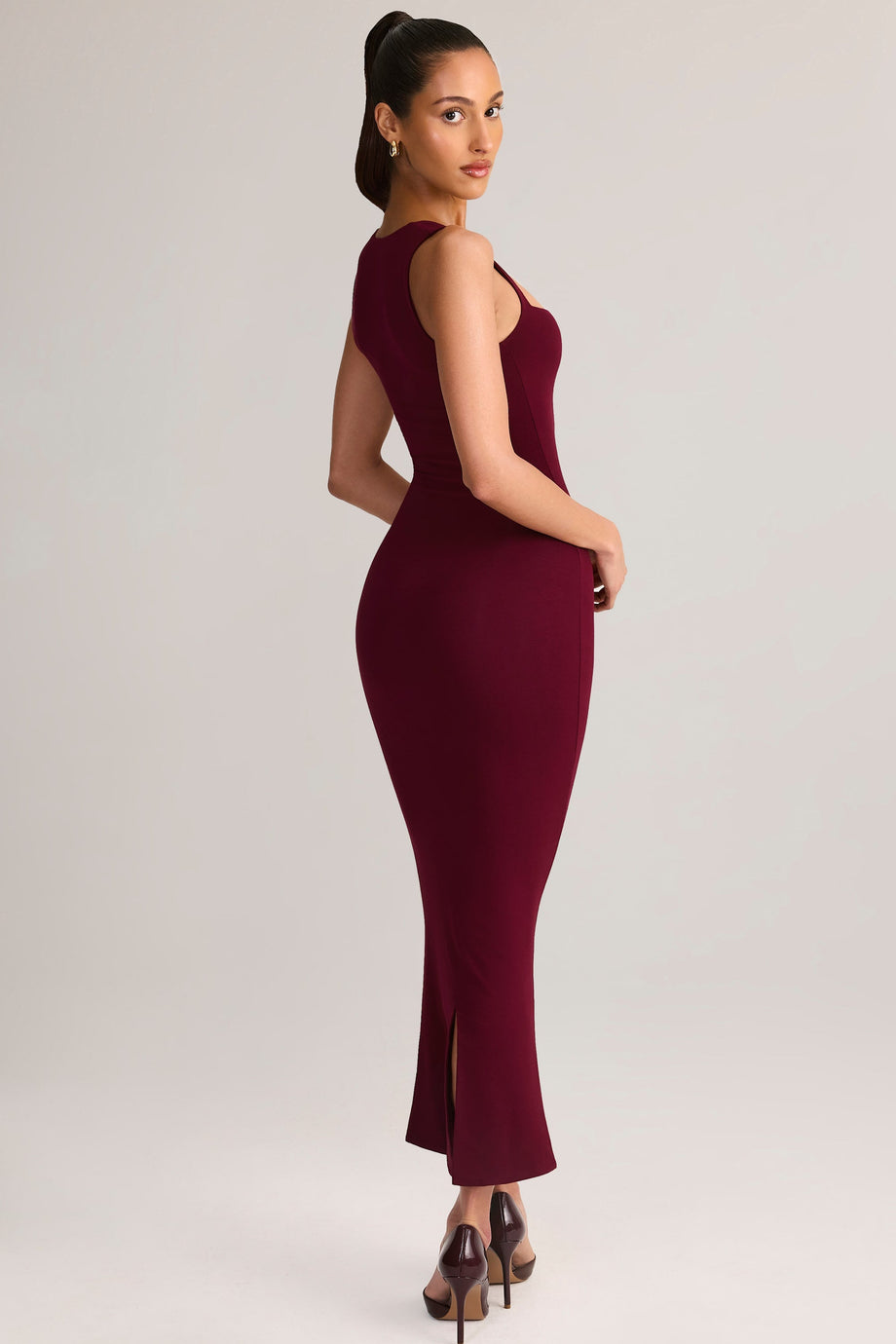 Modal Square-Neck Midi Dress in Wine