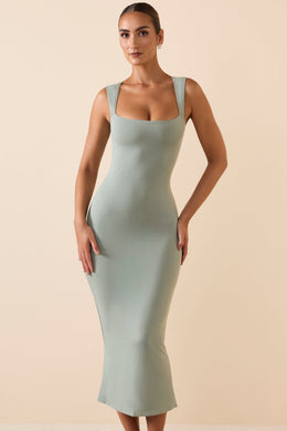 Modal Square-Neck Midi Dress in Smoke Green