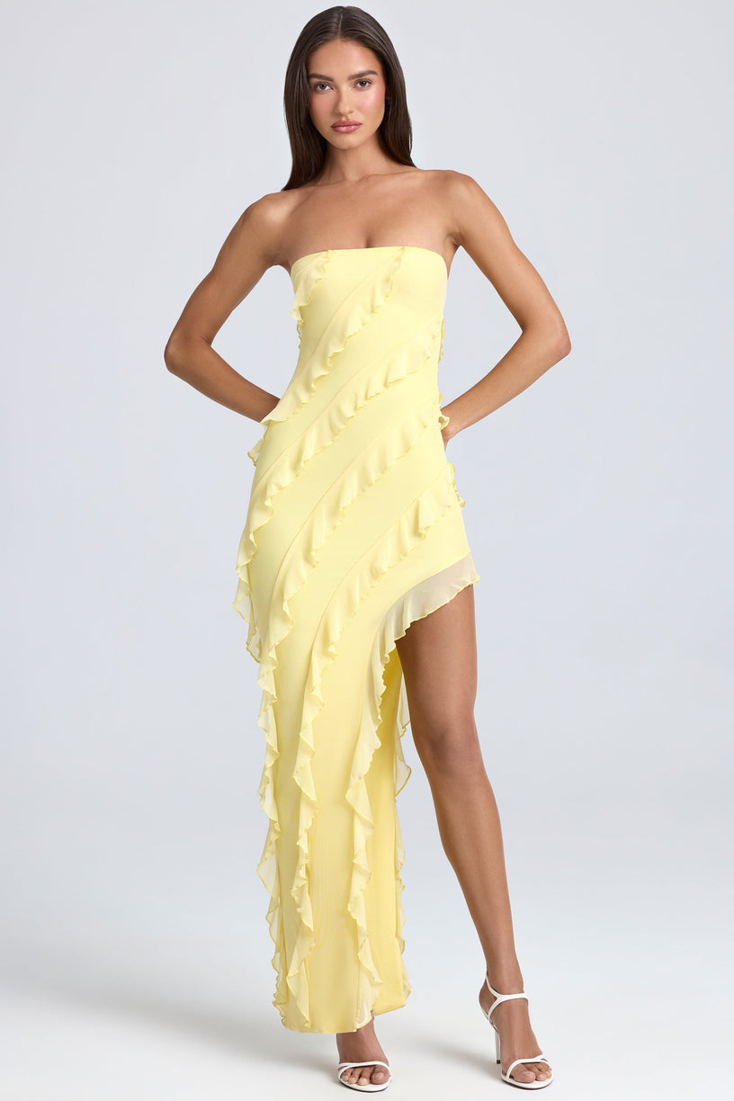 Bandeau Ruffle-Trim Maxi Dress in Lemon Sherbet - 1