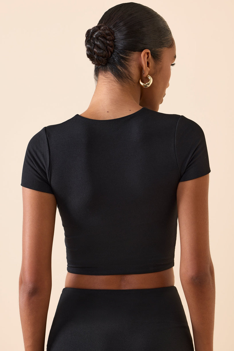 Modal Cap-Sleeve Crop Top in Black - 2