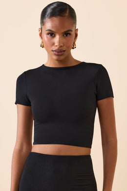 Modal Cap-Sleeve Crop Top in Black