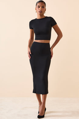 Modal Cap-Sleeve Crop Top in Black