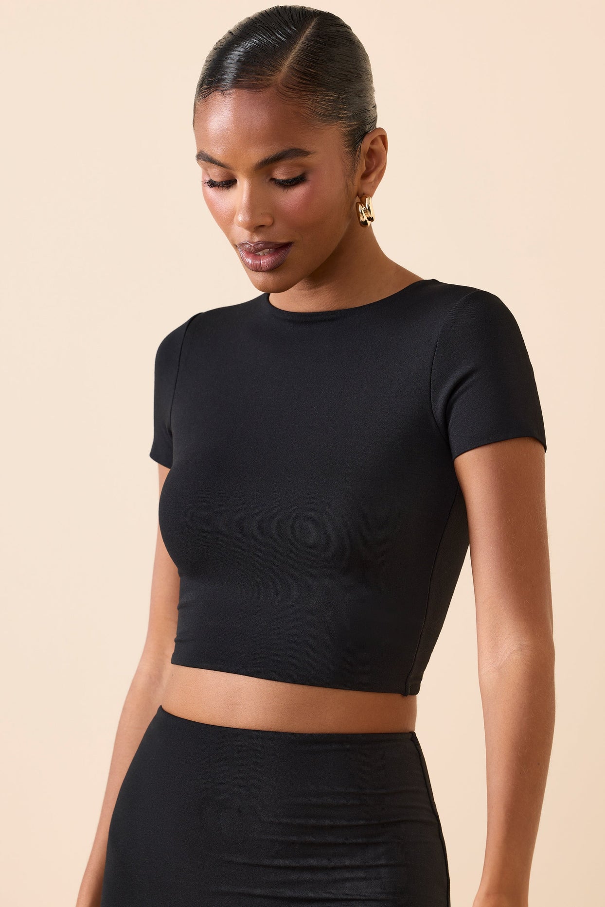 Modal Cap-Sleeve Crop Top in Black