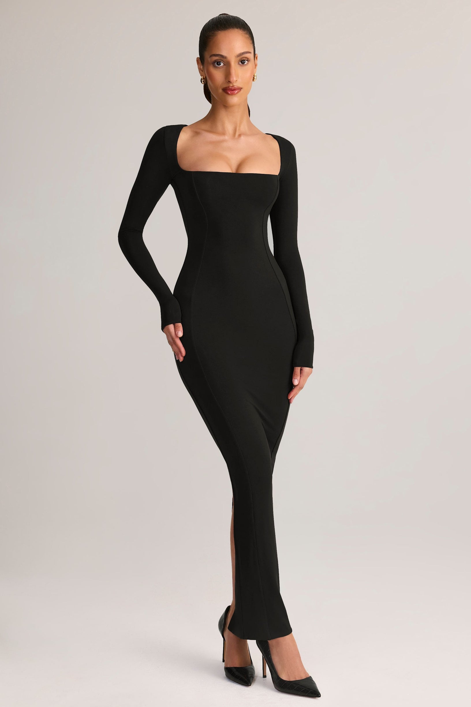 Modal Square-Neck Bodycon Maxi Dress in Black - 1