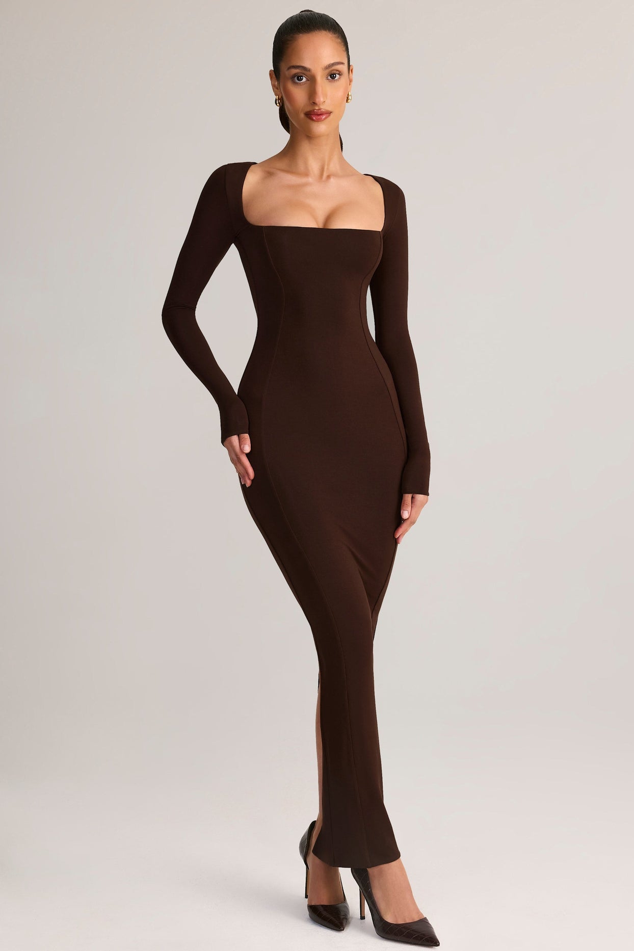 Modal Scoop-Neck Maxi Dress in Chocolate Brown